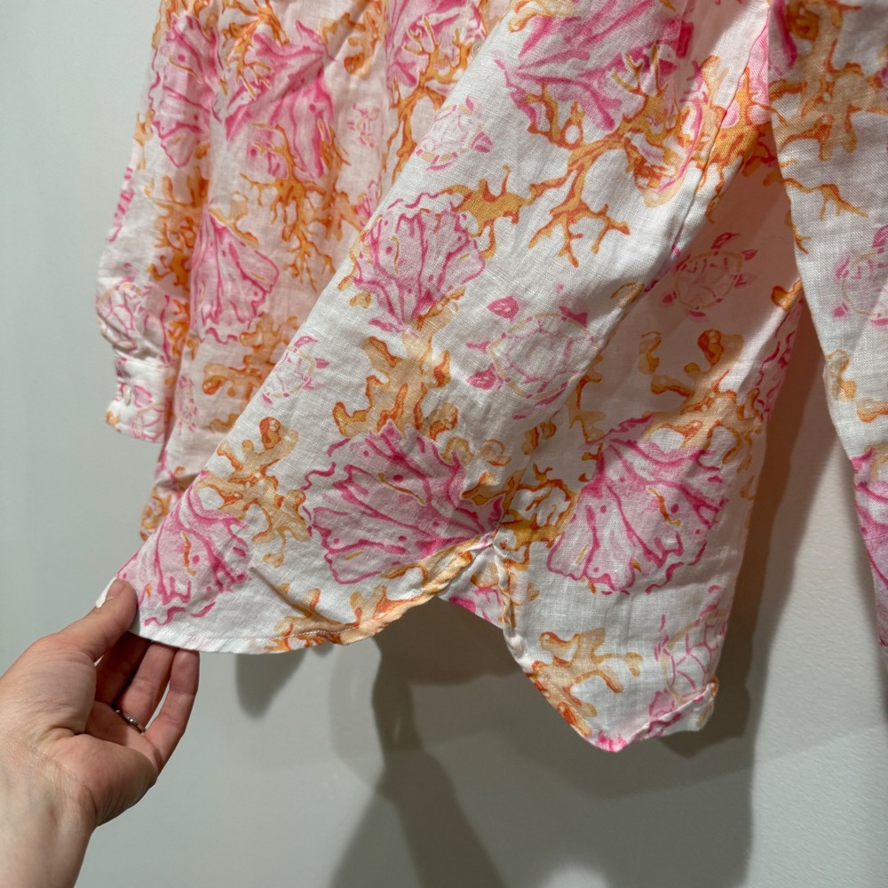 J Jill Love Linen Sea Coral Turtles Print Button Front Tunic Small Petite Coasta - Picture 9 of 11